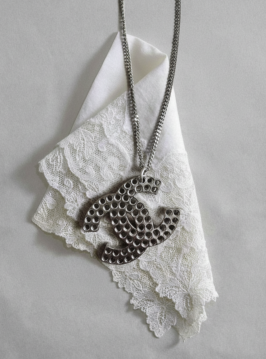 Chanel 2005 XL Silver CC Pendant Necklace
