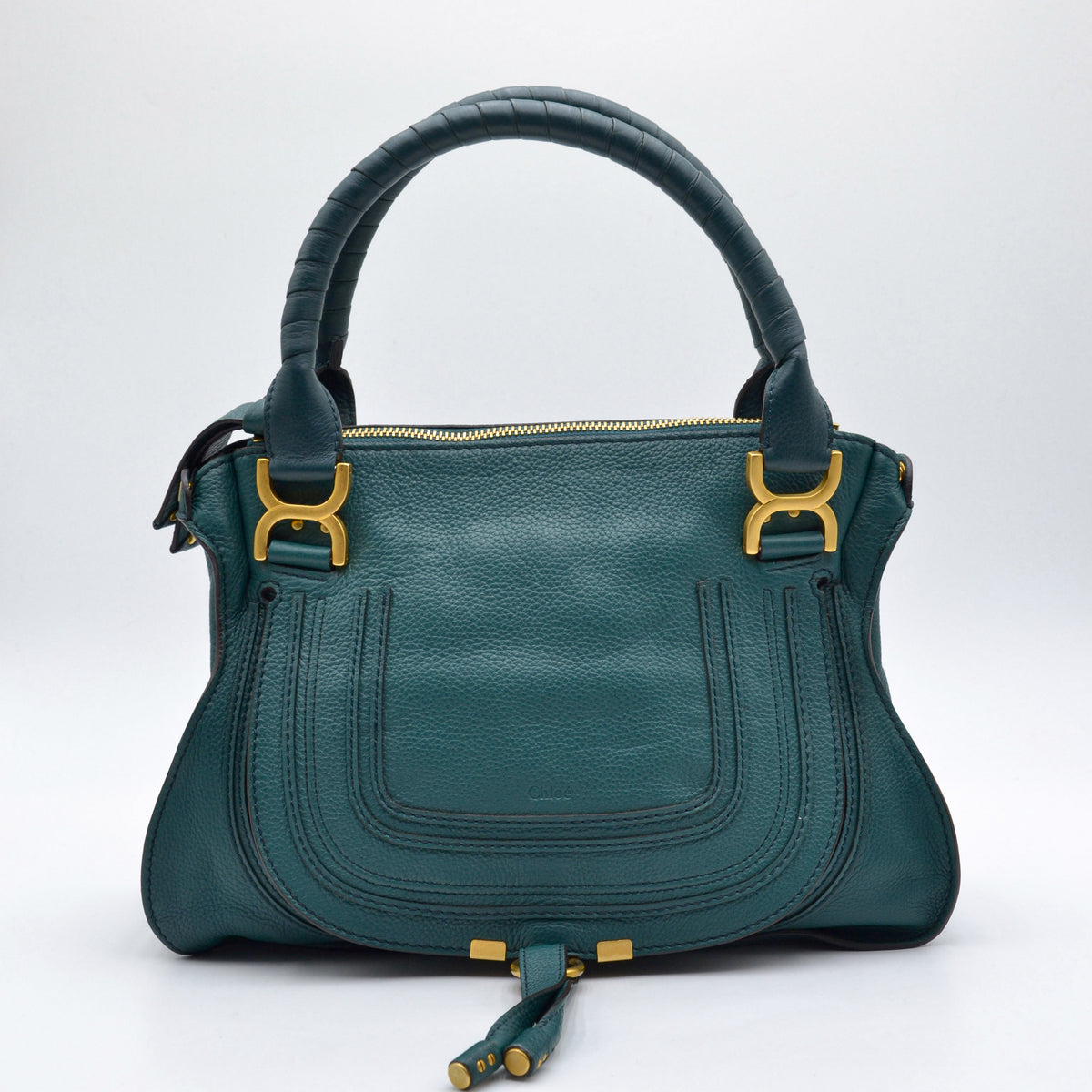 Vue de face Chloé Marcie Medium cuir grainé vert émeraude occasion authentique — RARR Vintage