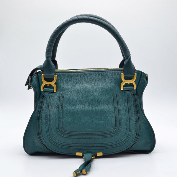 Vue de face Chloé Marcie Medium cuir grainé vert émeraude occasion authentique — RARR Vintage