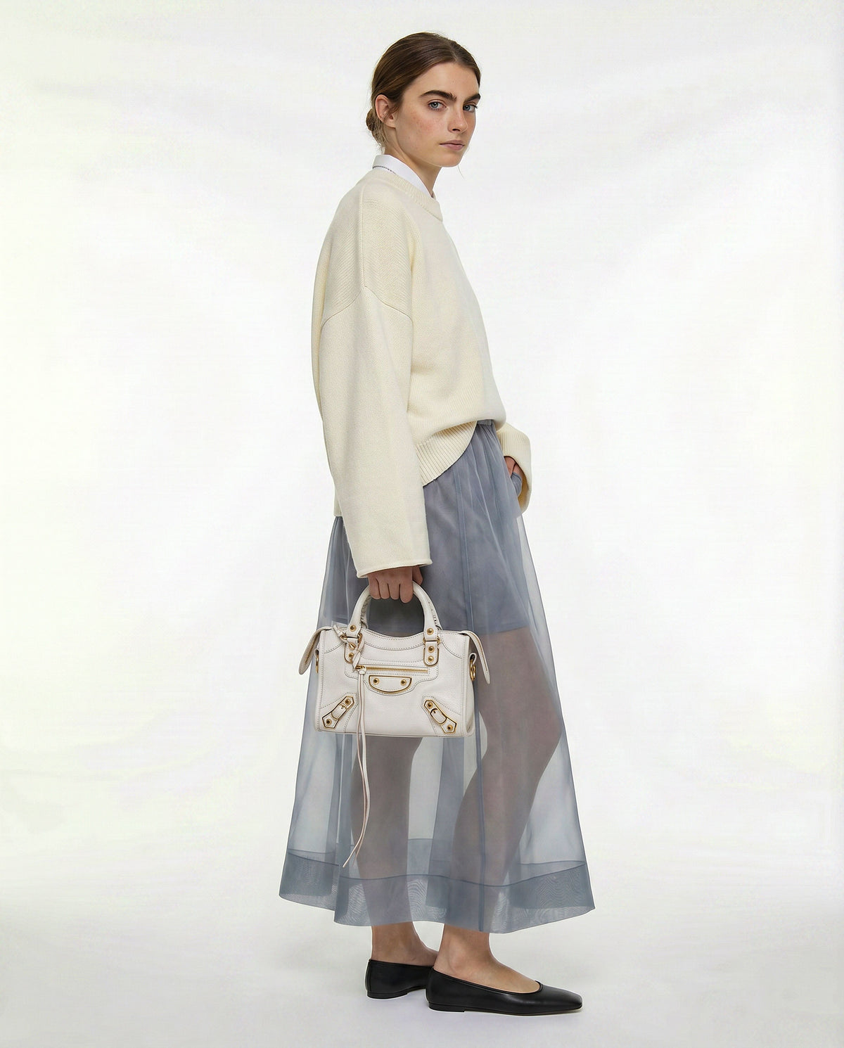 Balenciaga City Mini Cuir Grainé Blanc