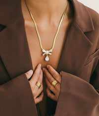 Givenchy Gold-Plated Necklace with Bow & Crystal Drop Pendant
