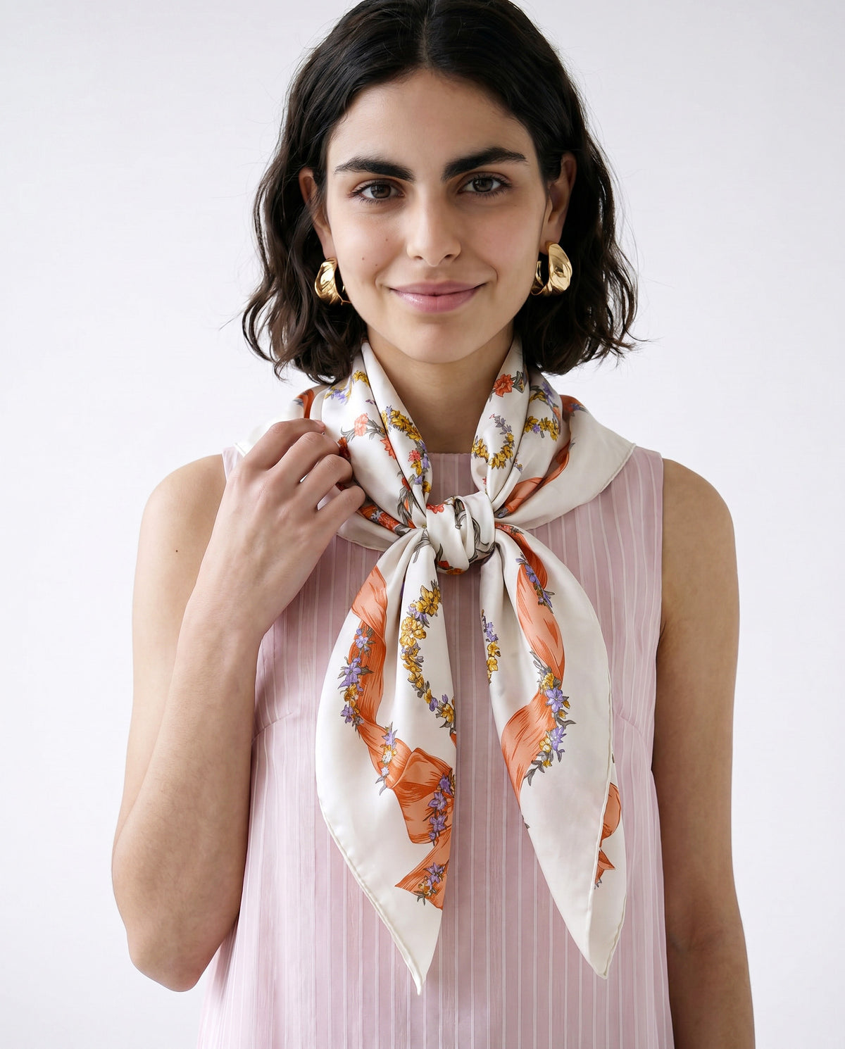 Foulard Christian Dior Vintage Soie Fleurs et Rubans