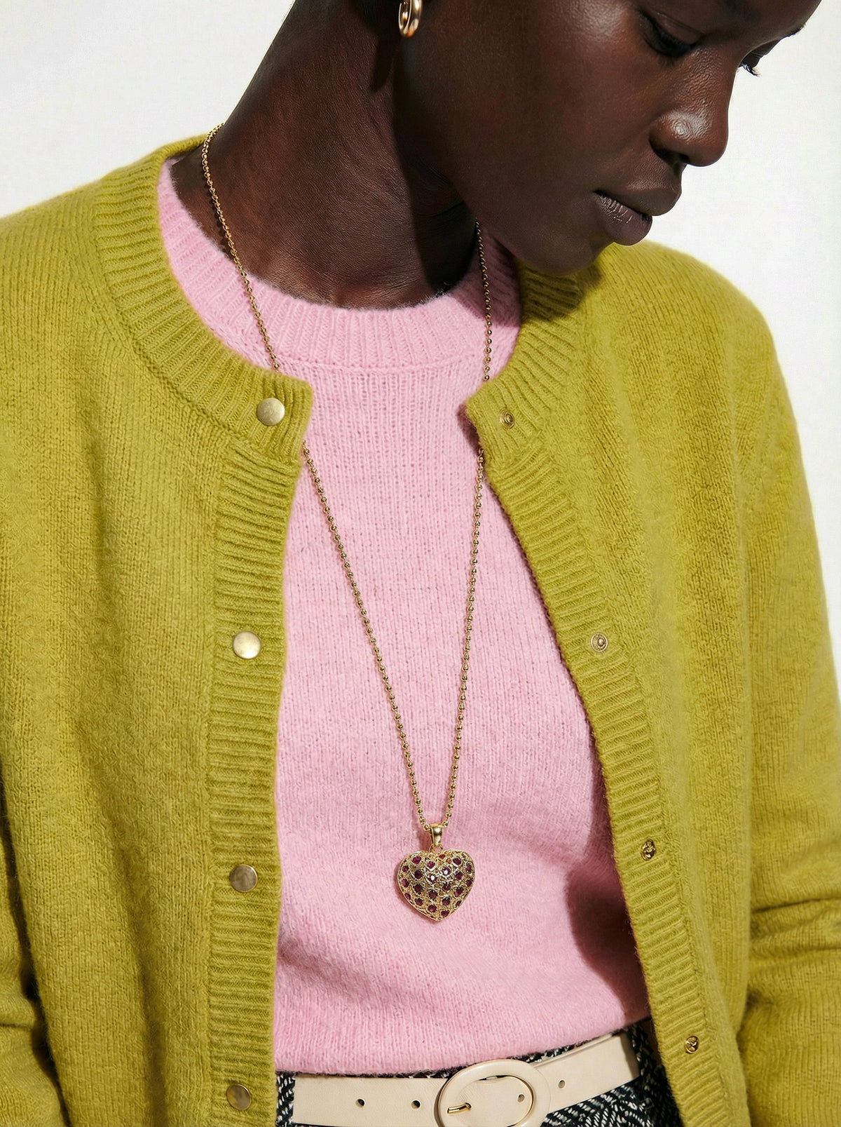 Collier Sautoir Dior Chaine à Bille Cœur Plaqué Or et Strass Rubis