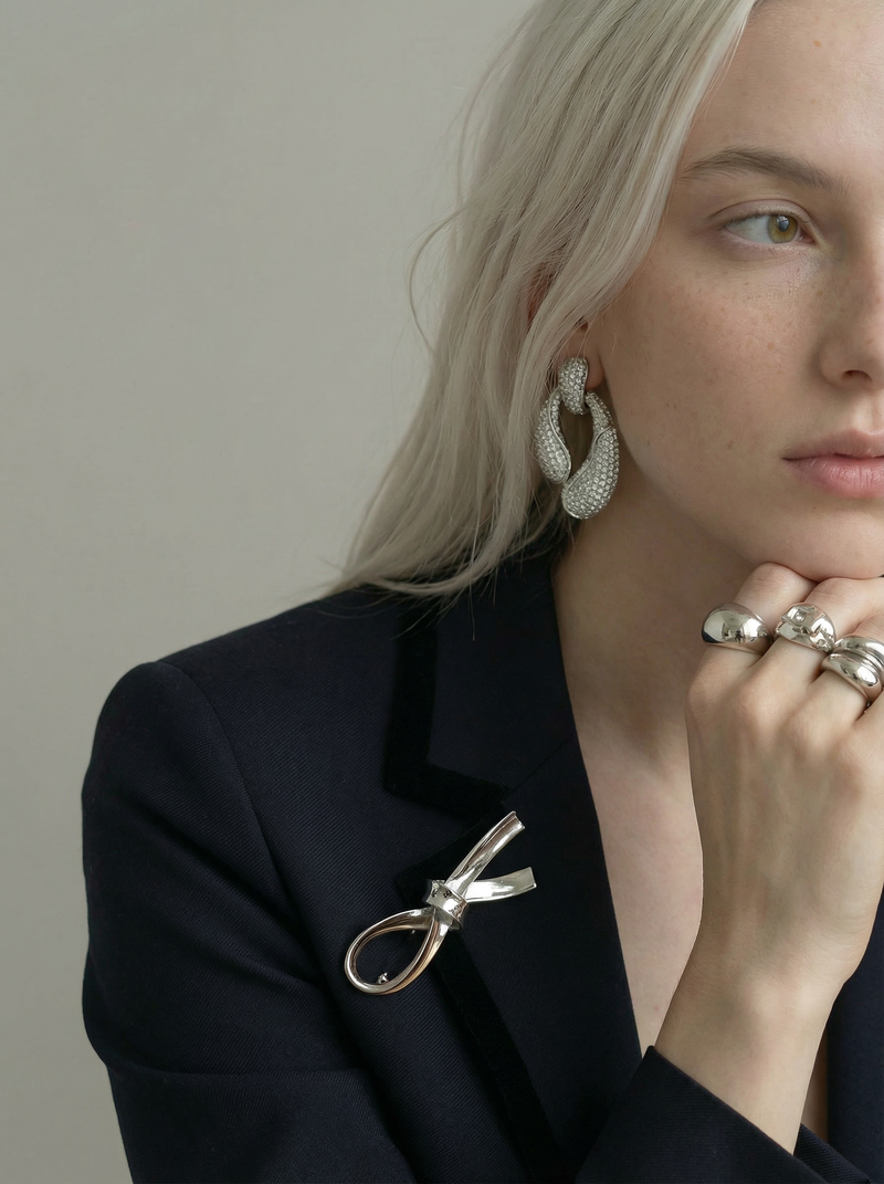 Vintage Dior Parure – Silver Tone Brooch & Clip-On Earrings Set