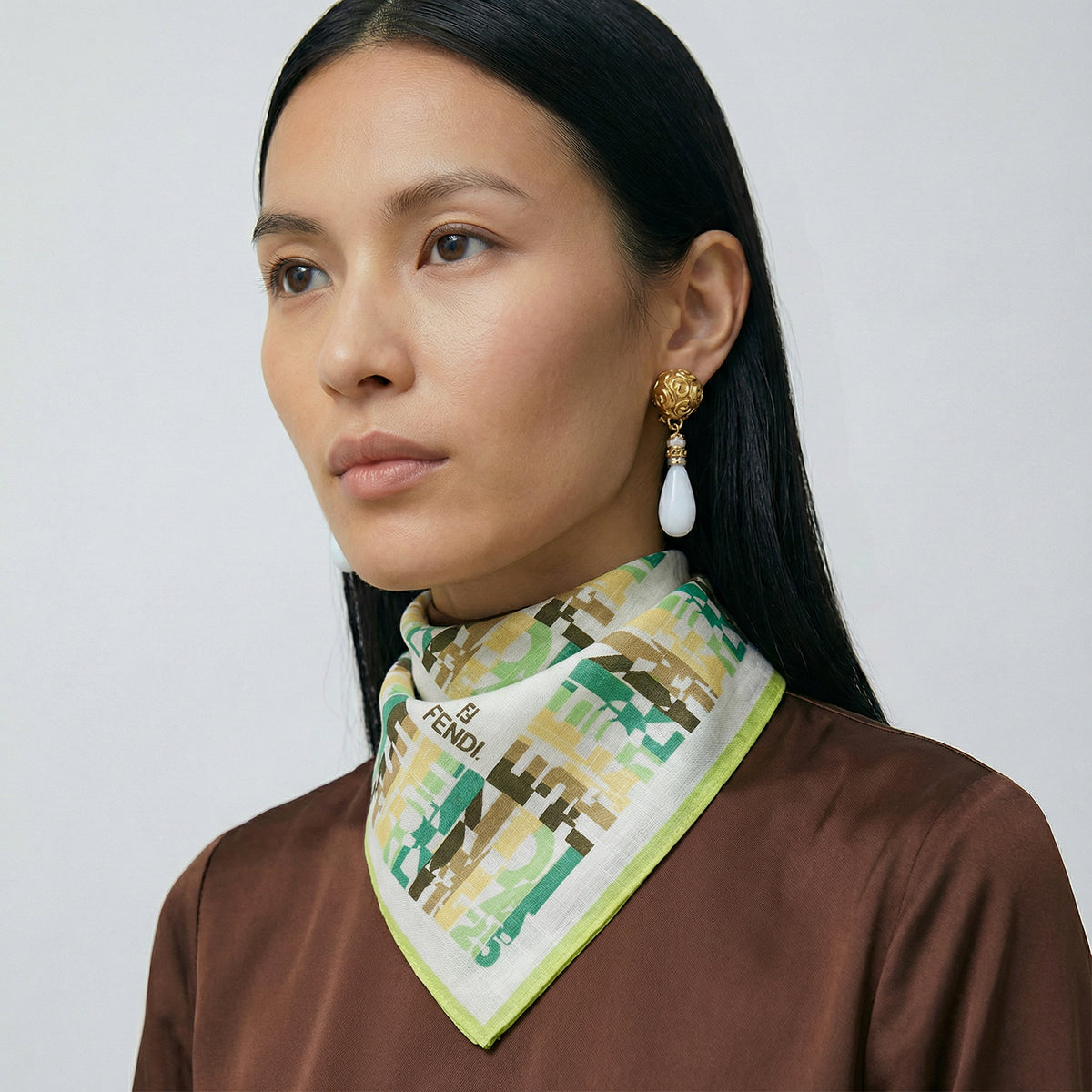 Bandana Fendi coton logo graphique lime