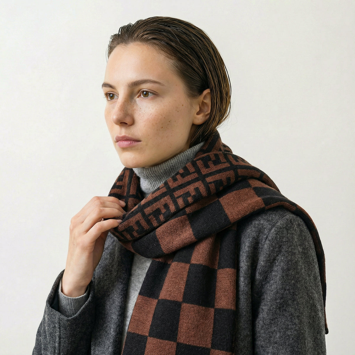 Fendi Scarf Brown & Black FF Logo