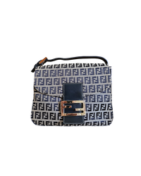 Vintage Fendi Mama Baguette Bag in Zucca Canvas with Navy Blue Leather Accents