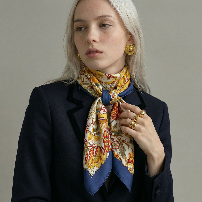 Foulard Vintage Salvatore Ferragamo  À Motif Floral Et Oiseaux