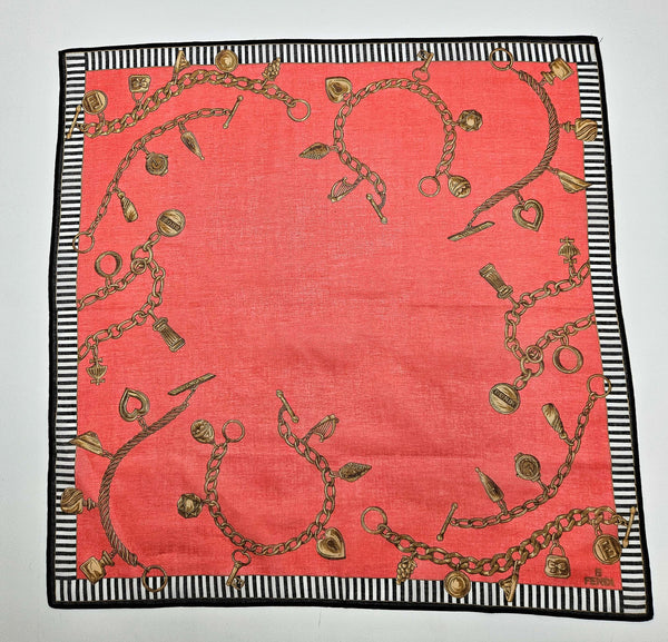 Foulard Bandana Vintage Fendi Rose À Motif Chaînes Dorées