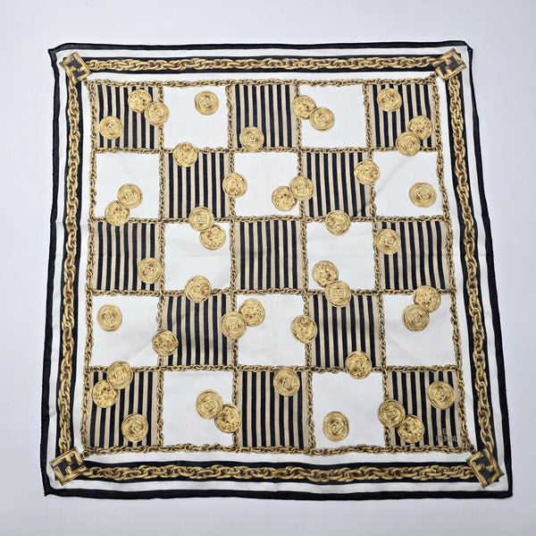 Foulard Bandana Vintage Fendi À Motif Chaînes Et Médaillons FF