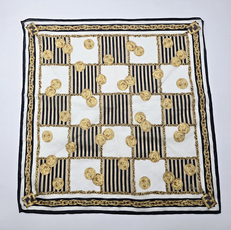 Foulard Bandana Vintage Fendi À Motif Chaînes Et Médaillons FF
