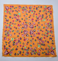 Foulard Bandana Vintage Céline Orange À Motif Cœurs Et Anneaux Multicolores