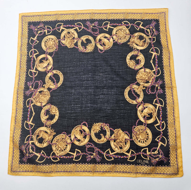 Foulard bandana vintage Céline à Motif Chaînes Dorées