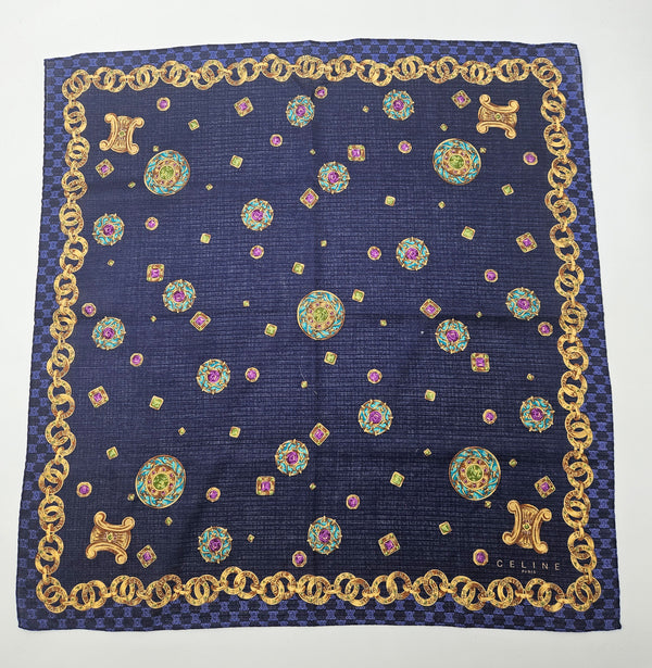 Foulard Bandana vintage Céline Motif Chaînes Dorées