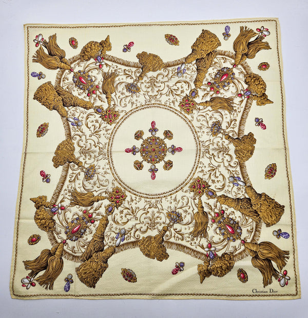 Foulard Bandana Vintage Christian Dior À Motif Baroque Doré