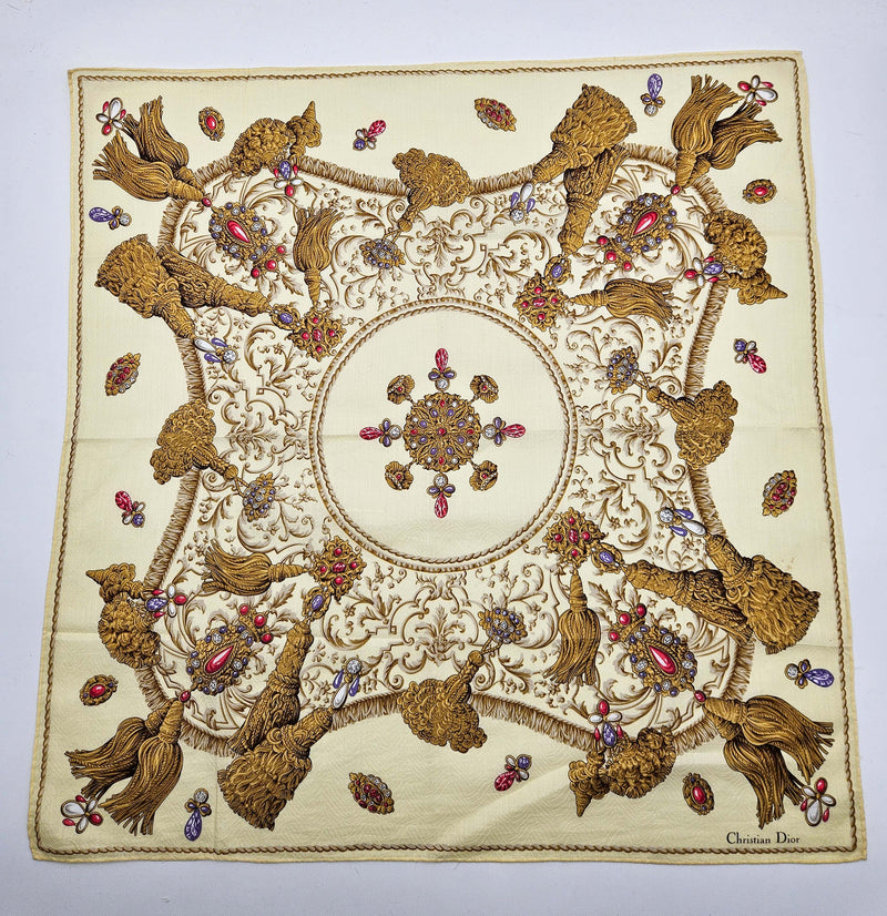 Foulard Bandana Vintage Christian Dior À Motif Baroque Doré