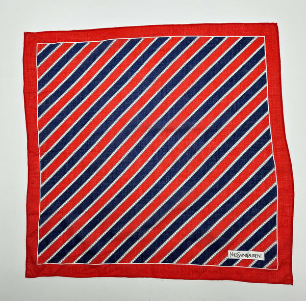 Foulard Vintage Yves Saint Laurent Rouge Et Bleu À Motif Rayures Diagonales