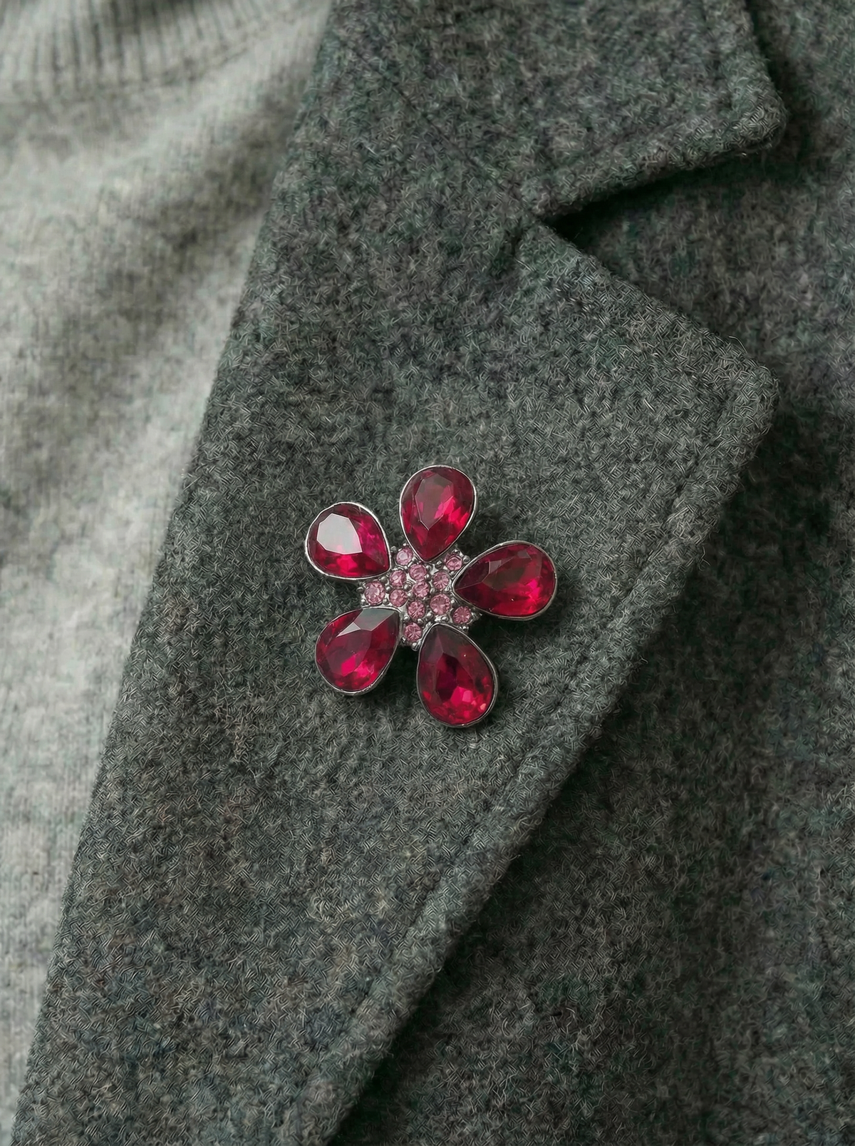 Givenchy Vintage Mini Flower Brooch with Ruby Pink Crystals