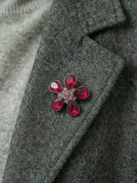 Givenchy Vintage Mini Flower Brooch with Ruby Pink Crystals