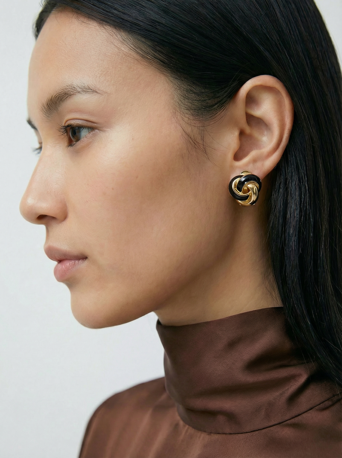 Givenchy Gold-Tone & Black Enamel Knot Clip-On Earrings