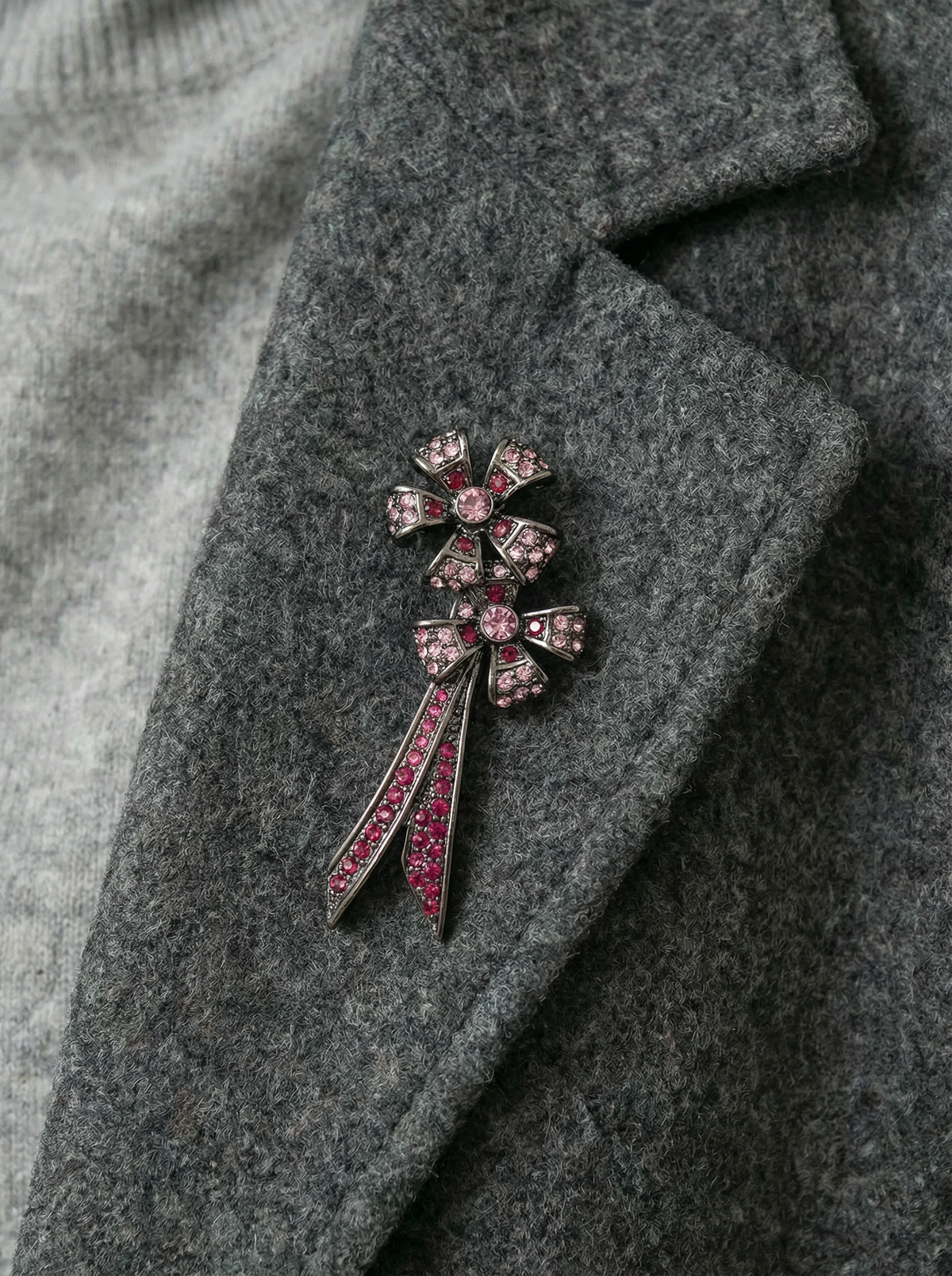 Givenchy Bow Brooch – Pink and Red Rhinestone Ribbon