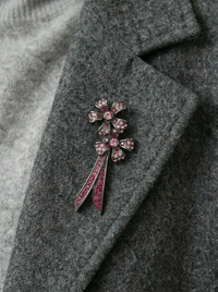 Givenchy Bow Brooch – Pink and Red Rhinestone Ribbon