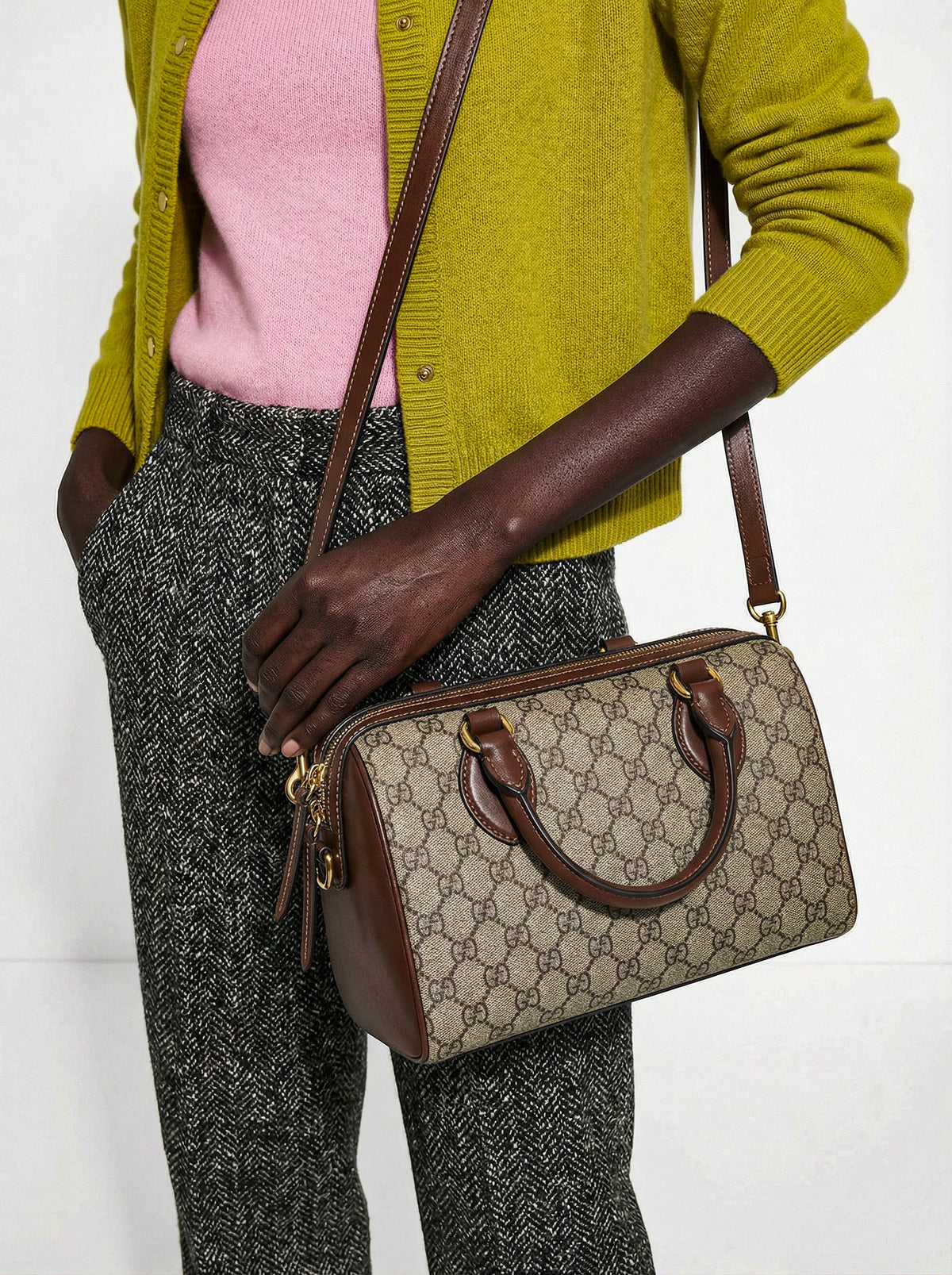 Sac Gucci Boston GG Supreme Cuir Marron Bandoulière