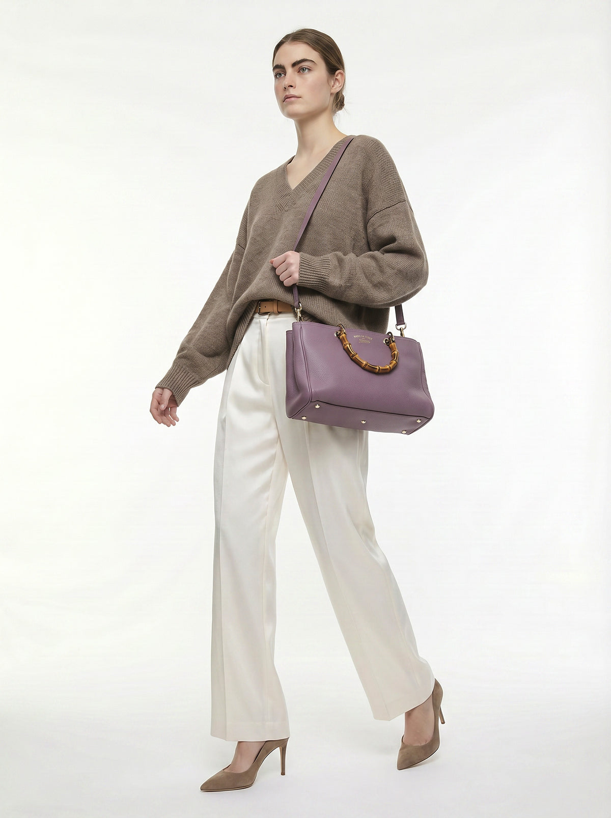 Shopper Gucci Bamboo Cuir Grainé mauve