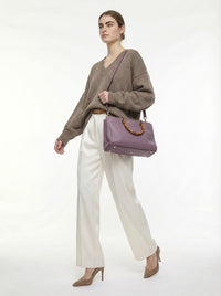Shopper Gucci Bamboo Cuir Grainé mauve