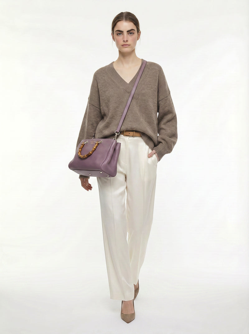 Shopper Gucci Bamboo Cuir Grainé mauve