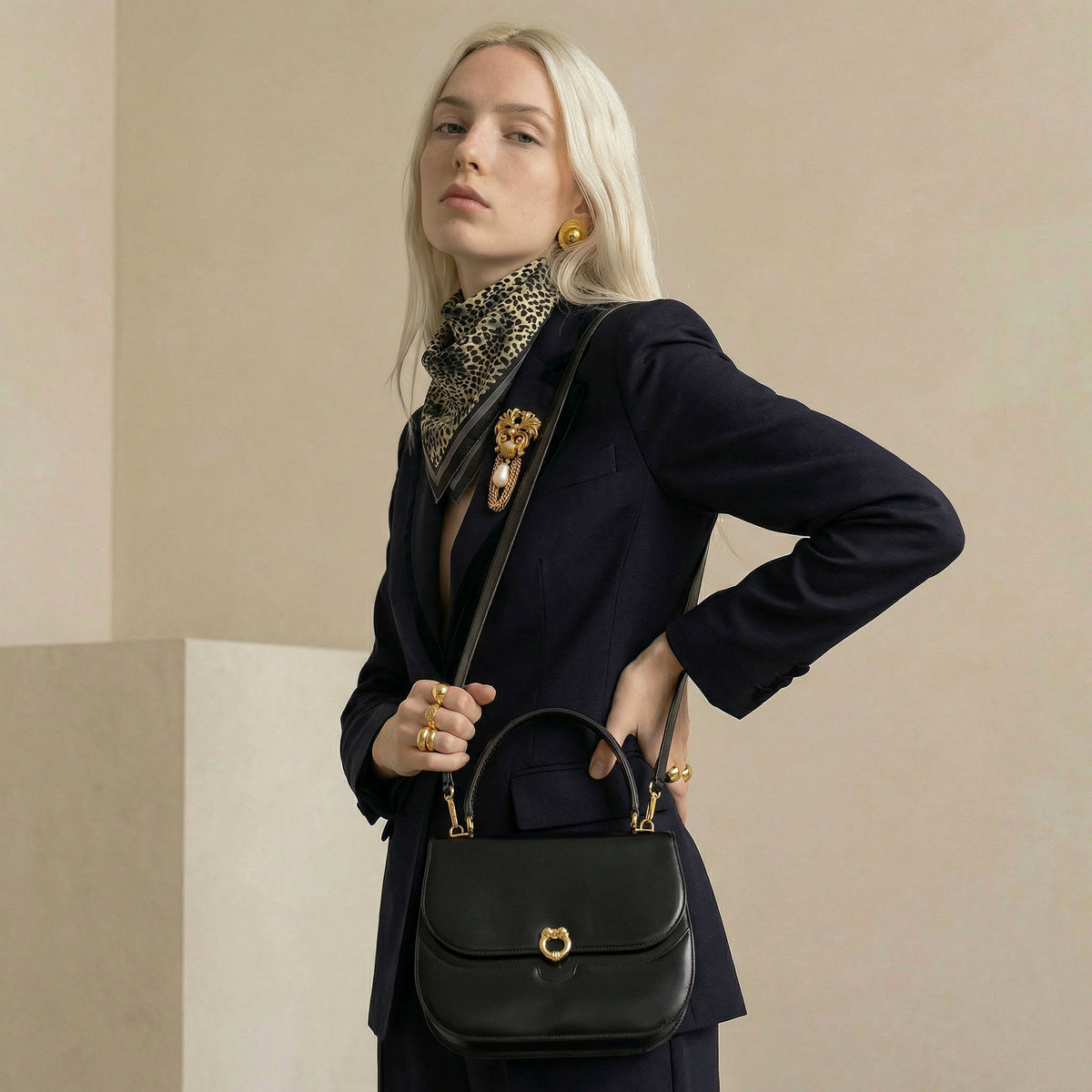 Sac Gucci vintage en cuir box noir