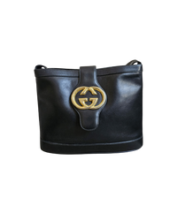 GUCCI Vintage Black Leather Shoulder Bag