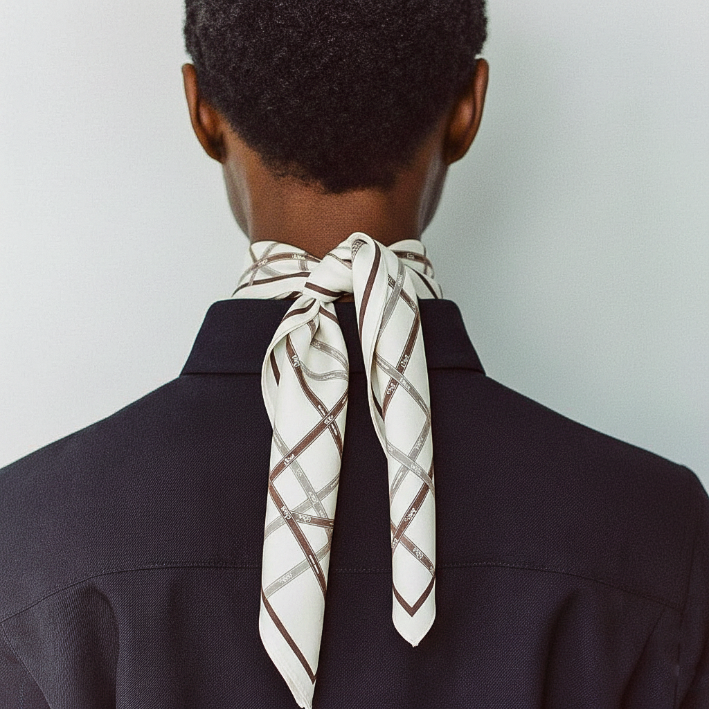 Hermès Triangle Scarf – Ribbon Motif in Neutrals