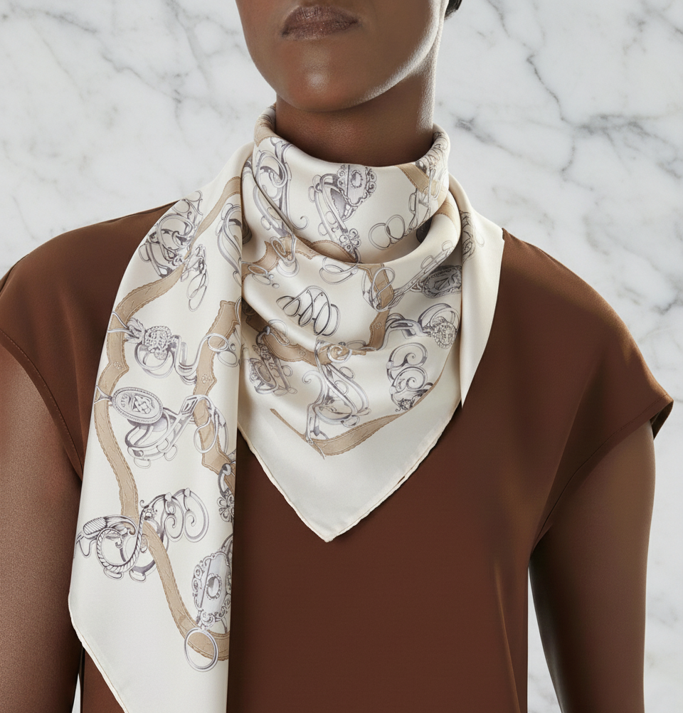 Hermès Silk Scarf 90 Equestrian Design