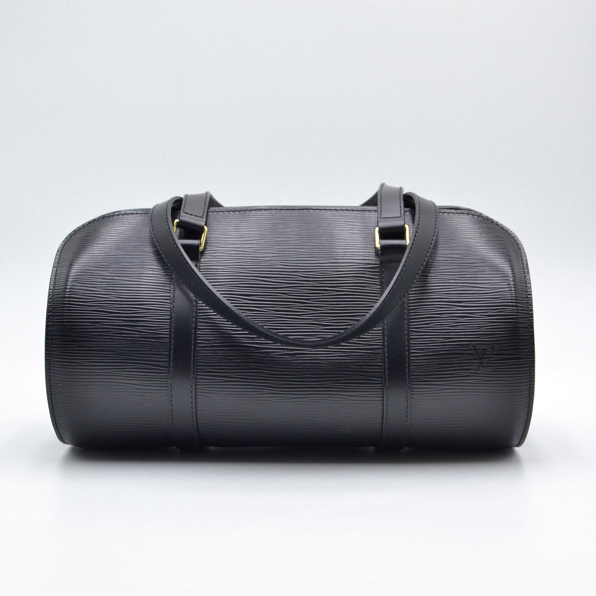 Vue de face Louis Vuitton Soufflot cuir Épi noir vintage occasion authentique — RARR Vintage
