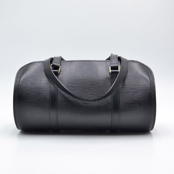 Vue de face Louis Vuitton Soufflot cuir Épi noir vintage occasion authentique — RARR Vintage