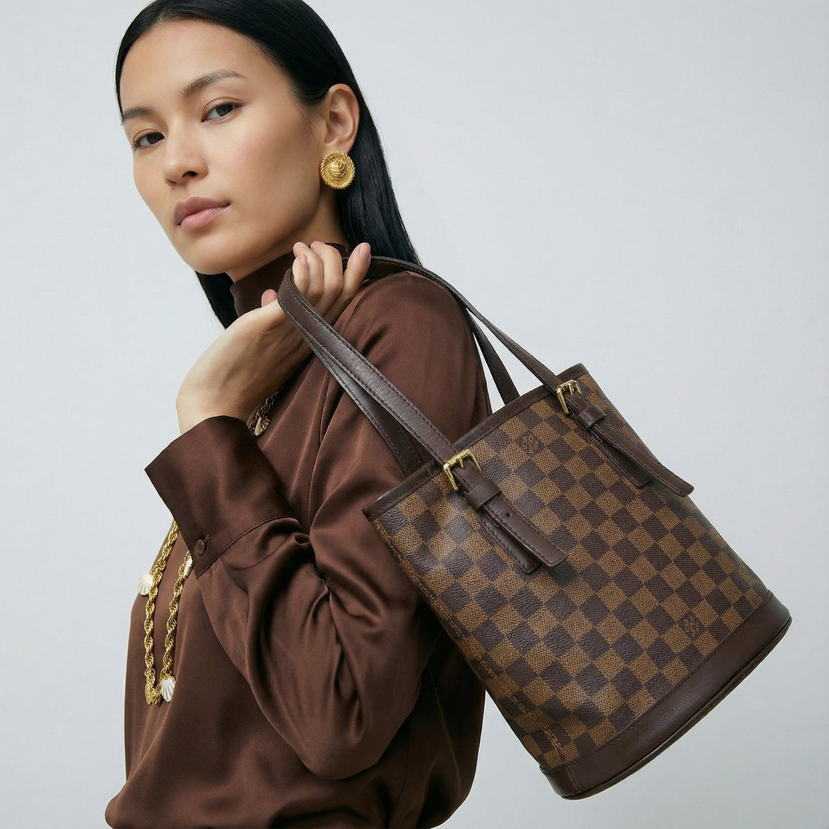 Sac Bucket Marais Louis Vuitton Damier Ébène