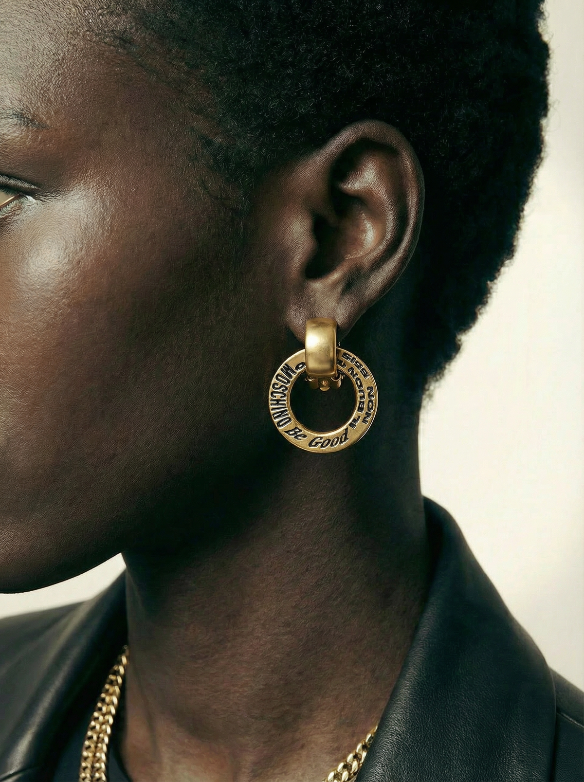 Moschino Vintage Gold Clip-On Earrings with Engraved Inscription