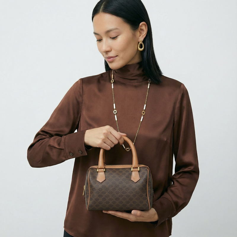 Sac Nano Boston Céline en Toile Enduite Macadam