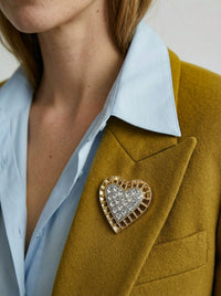Nina Ricci Vintage Gold-Plated Heart Brooch with Pavé Crystals