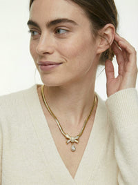 Givenchy Gold-Plated Necklace with Bow & Crystal Drop Pendant