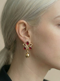 Nina Ricci Vintage Gold Clip-On Earrings with Red Cabochon