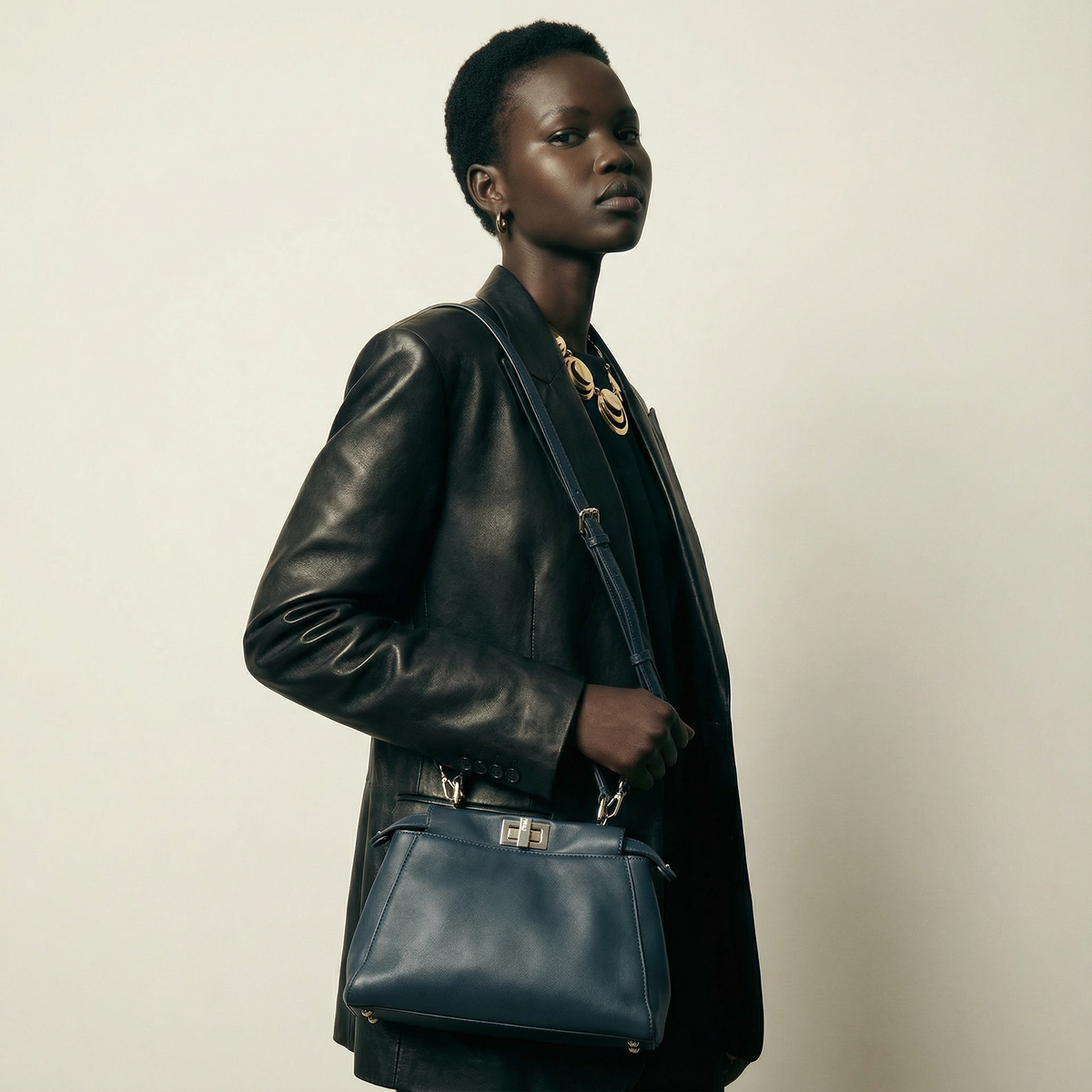 Fendi Peekaboo Mini bleu pétrole