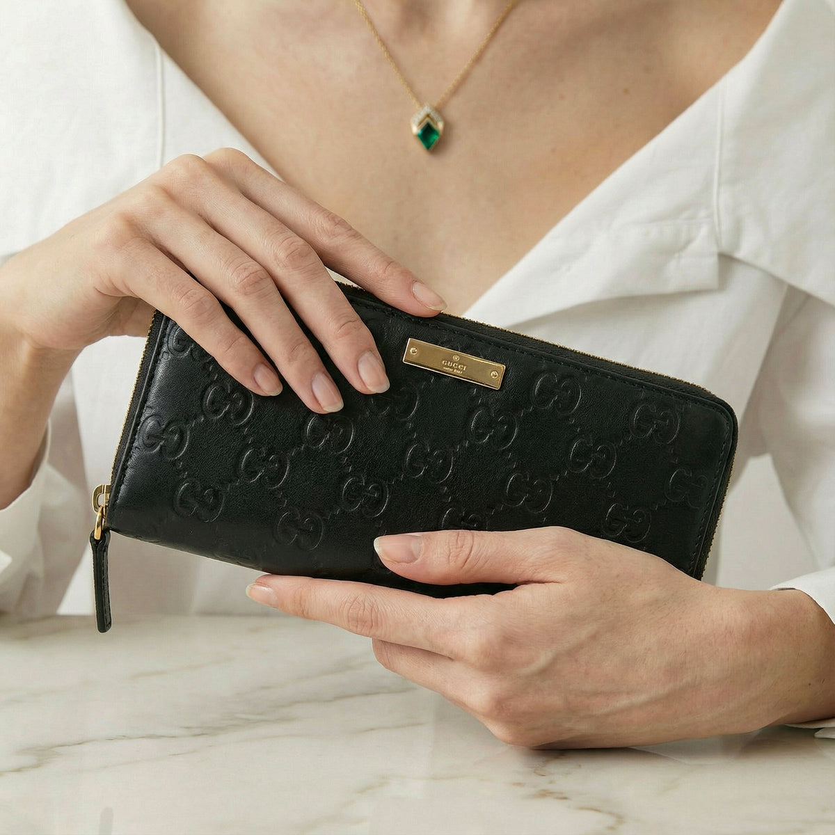 Portefeuille Gucci Zippy Long En Cuir Noir Guccissima