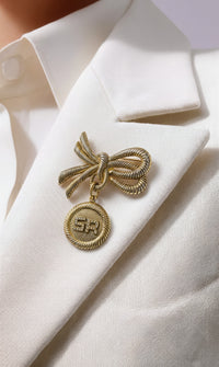 Vintage Sonia Rykiel Bow & Medallion Brooch with Rhinestones