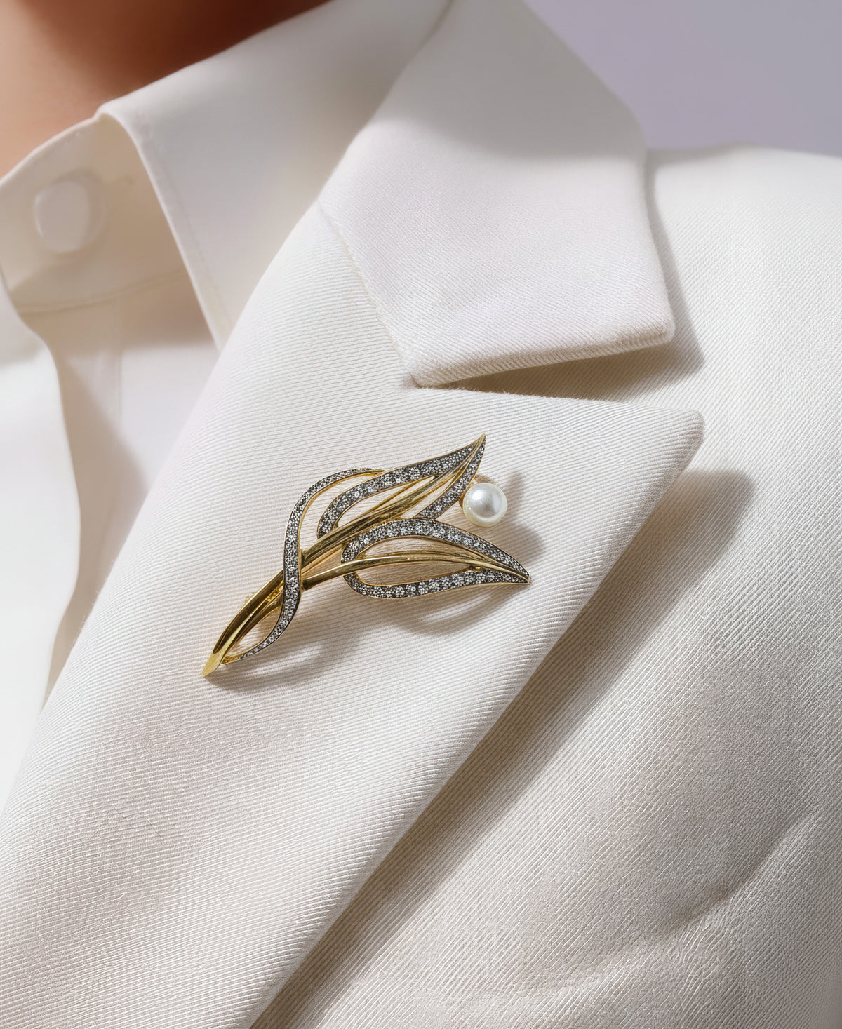 Vintage Nina Ricci Gold-Tone Crystal & Faux Pearl Brooch