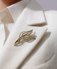 Vintage Nina Ricci Gold-Tone Crystal & Faux Pearl Brooch