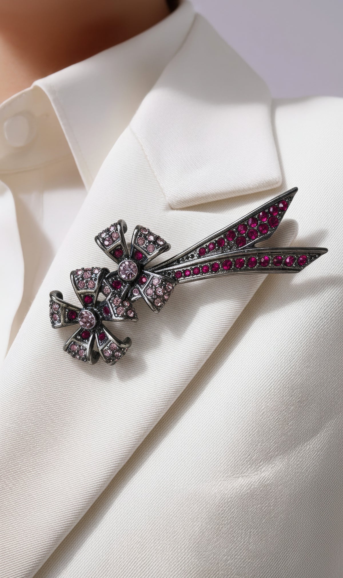 Givenchy Bow Brooch – Pink and Red Rhinestone Ribbon
