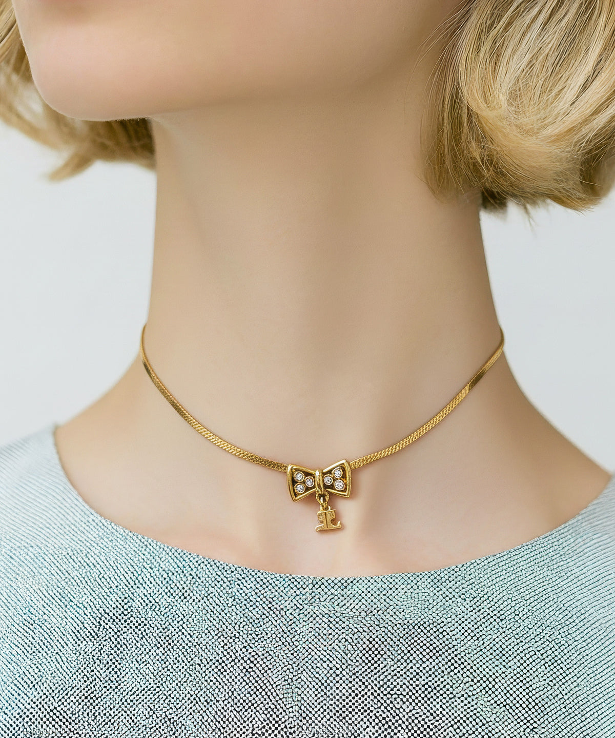 Courrèges Paris Bow Necklace with Logo Charm