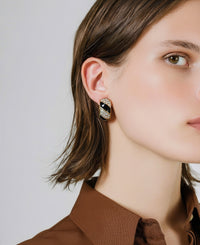 Vintage Nina Ricci Gold-Tone Clip-On Earrings with Black Enamel & Crystals